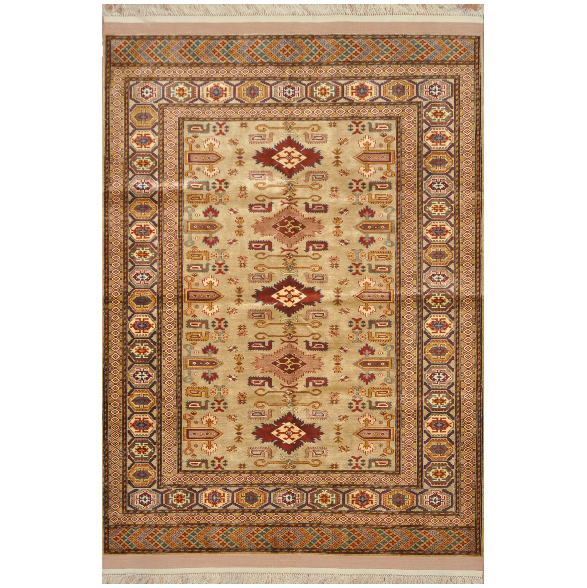 Afghan Hand-knotted Turkoman Fine Wool & Silk Rug (3'10 x 5'10)