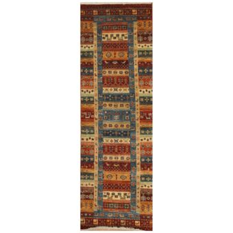 Afghan Hand-Knotted Khorjeen Kazak Wool Runner (2'9 x 8'7)