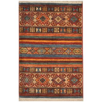 Afghan Hand-Knotted Khorjeen Kazak Wool Rug (2' x 3')