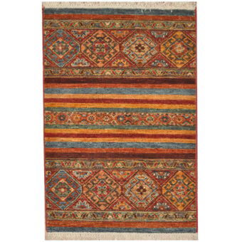 Afghan Hand-Knotted Khorjeen Kazak Wool Rug (2' x 3')