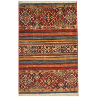 Afghan Hand-Knotted Khorjeen Kazak Wool Rug (2' x 3'1)