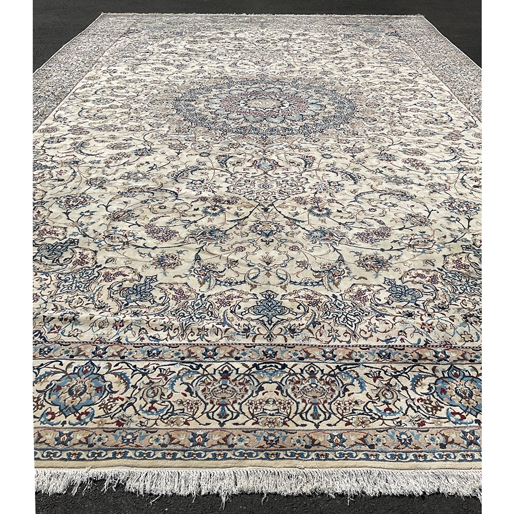 Vintage 1960s Persian Superfine Hand-Knotted Nain Wool & Silk Rug (16' x 27')