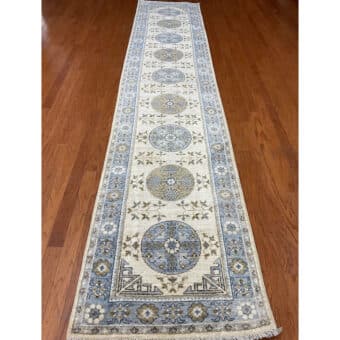 Afghan Hand-knotted Vegetable Dye Khotan Wool Runner (2'10 x 13'6)