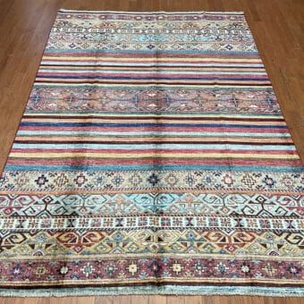 Afghan Hand-Knotted Khorjeen Super Kazak Wool Rug (5'8 x 8'3)